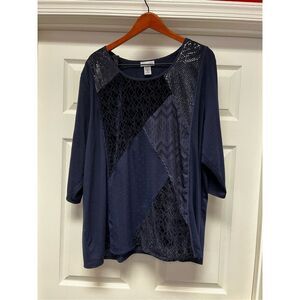 Catherine’s Navy 3/4 Sleeve Velvet & Sequin Sweater sz 3X EUC